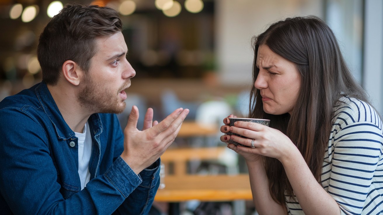 A man with bad breath on a date with a woman who smelled the bad breath