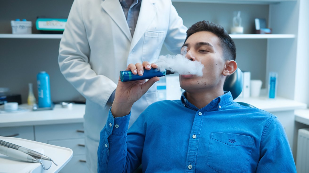 A man vaping in a dentist office